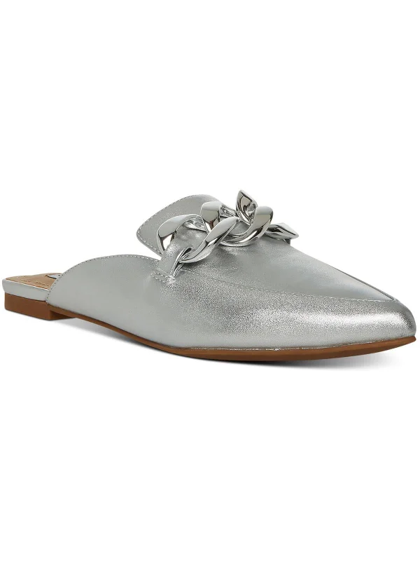 Womens Leather Metallic Mules