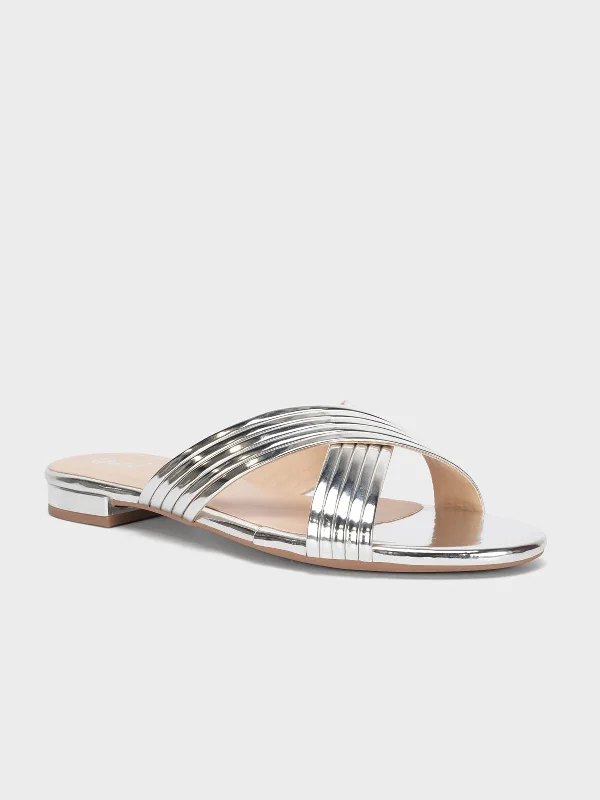 Womens "LOURDES" Shiny Strap Flat Slippers