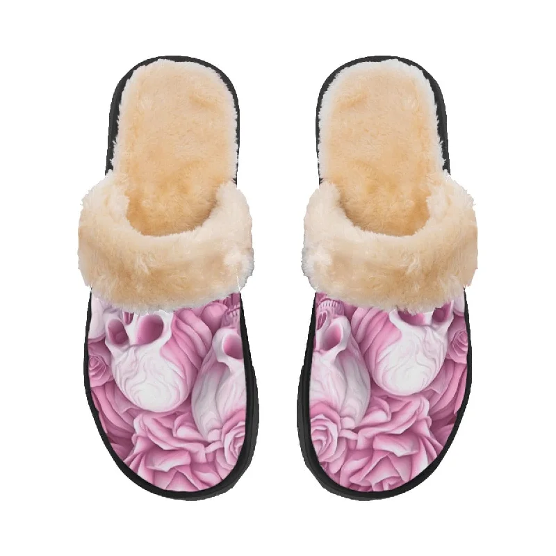 Women's Pink Skulls Home Plush Slippers