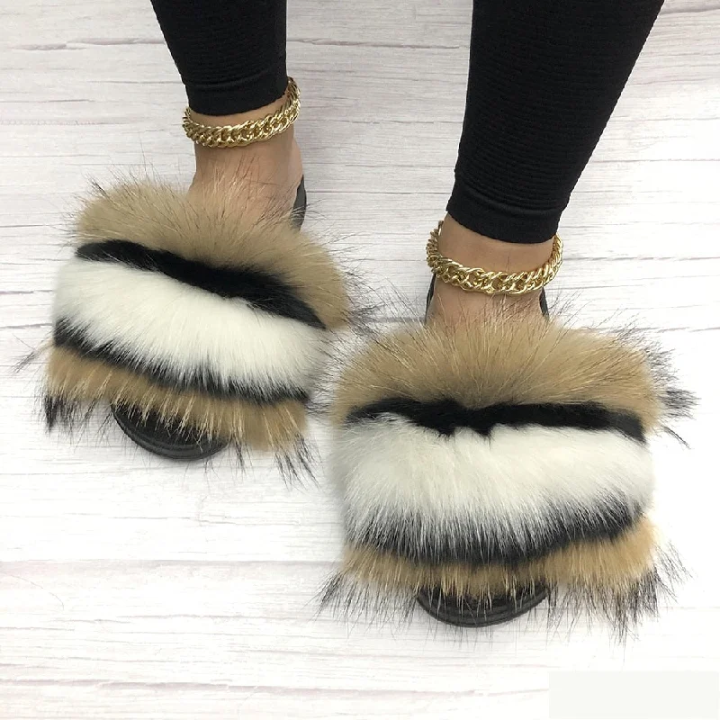 Women's Summer Sexy Slides Fox Big Fur 5 Fluffy House Slippers