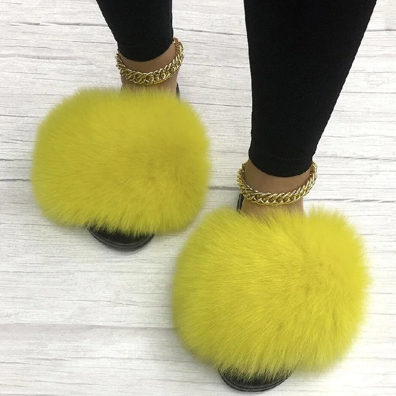 Women's Summer Yellow Indoor Synthetic Big Fur Sexy House Slippers