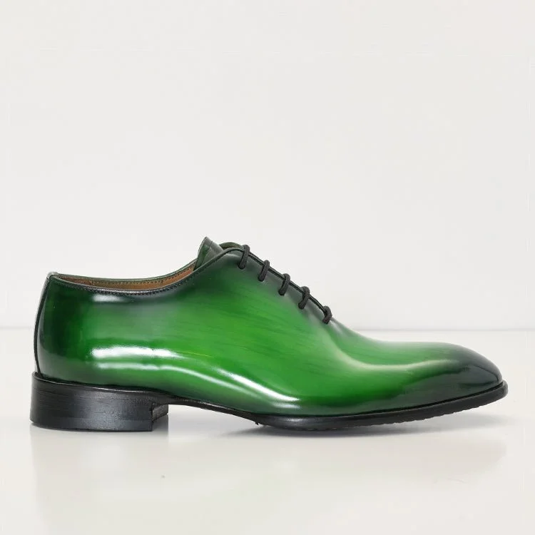 Hand Paint Patina Patent Leather Oxfords - Green