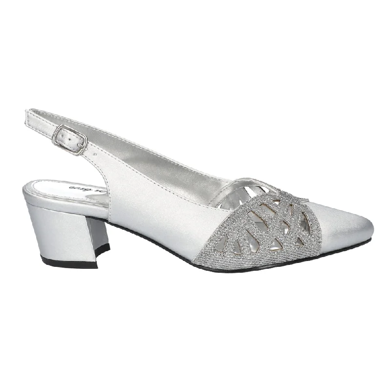 Bizzy Metallic Cut-Outs Sling Back Wedding Block Heel Pointed Toe Pumps