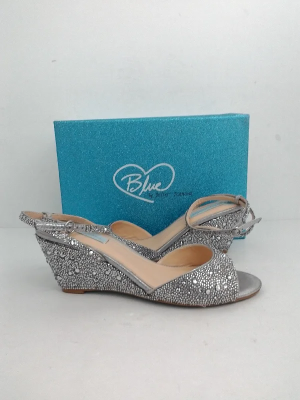 Blue Betsey Johnson Women's Elora Silver Wedge Sandal Size 9.5 M