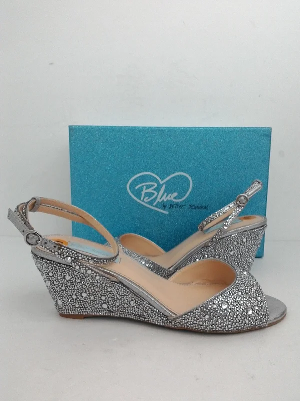 Blue by Betsey Johnson Women's Elora Silver Wedge Size 10 M