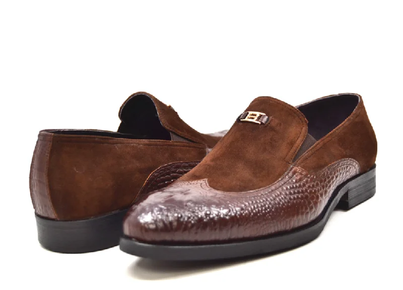 British Collection Shiraz Croc Leather & Suede Shoe - Elegant and Timeless