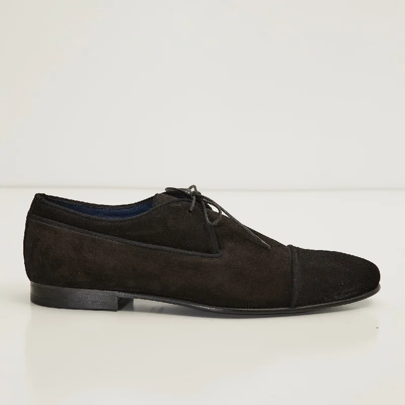 The Formal Leather Cap Toe Derby Shoes - Black Suede