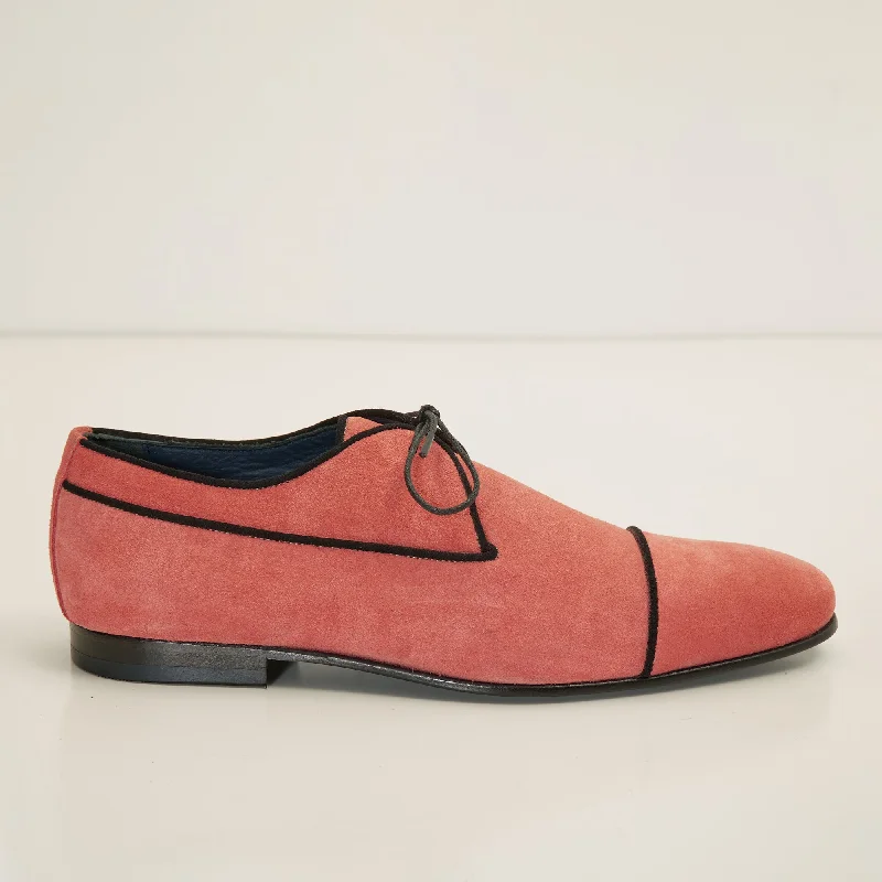 The Formal Leather Cap Toe Derby Shoes  - Light Pink Suede