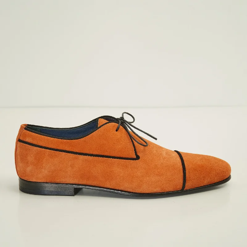 The Formal Leather Cap Toe Derby Shoes  - Orange Suede