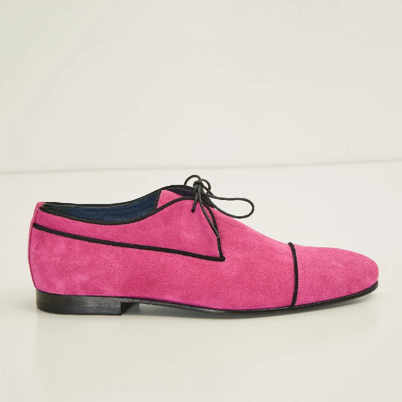 The Formal Leather Cap Toe Derby Shoes  - Pink Suede