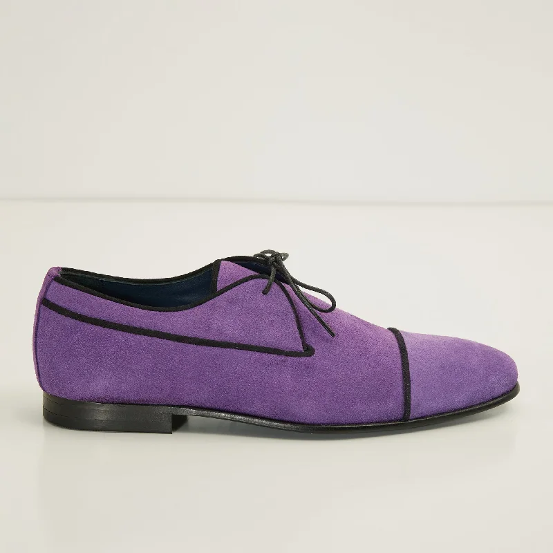 The Formal Leather Cap Toe Derby Shoes  - Purple Suede