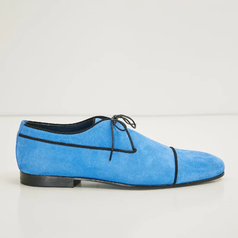 The Formal Leather Cap Toe Derby Shoes  - Sky Blue Suede