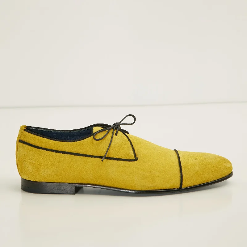 The Formal Leather Cap Toe Derby Shoes  - Yellow Suede