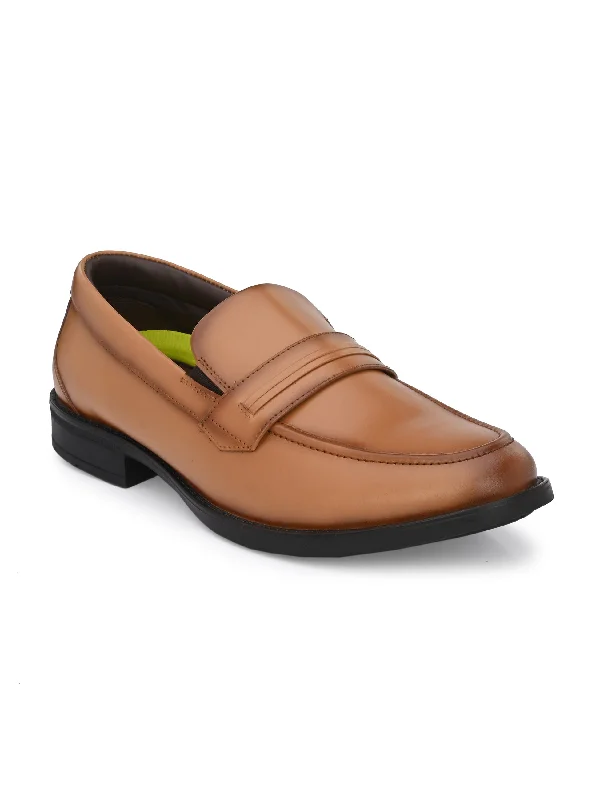 Hitz Men's Tan Leather Slip On Formal Shoes