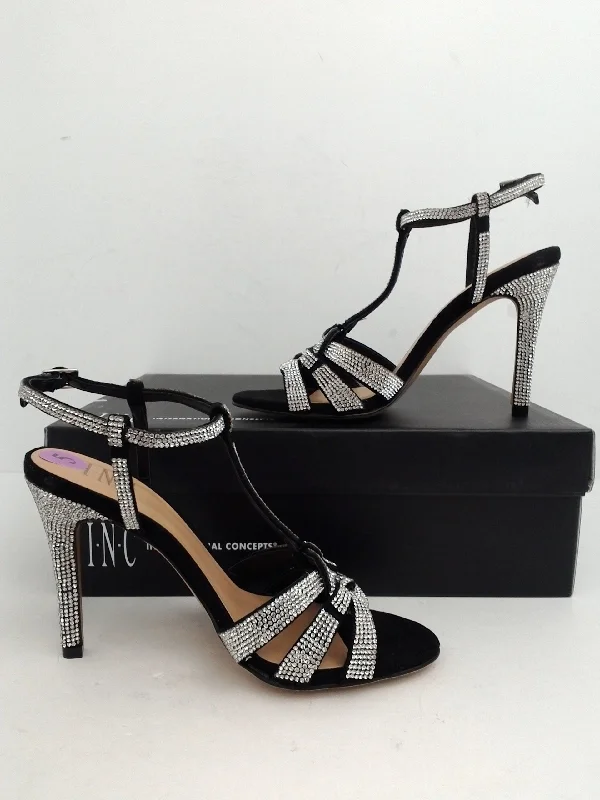 INC International Concepts Women's Rowyn Silver/Black Heeled Sandal Size 5 M