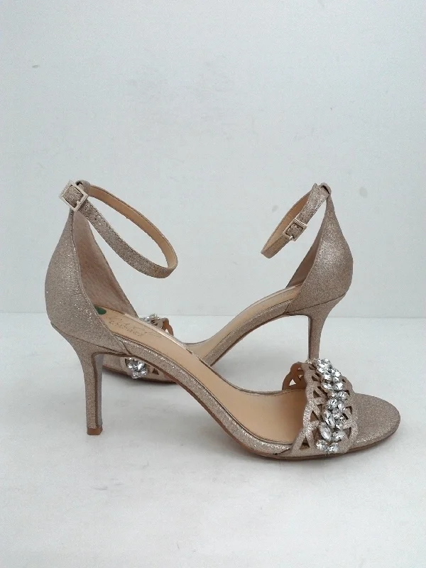 Jewel Badgley Mischka Women's Gold Heel Evening Sandals Size 8.5M