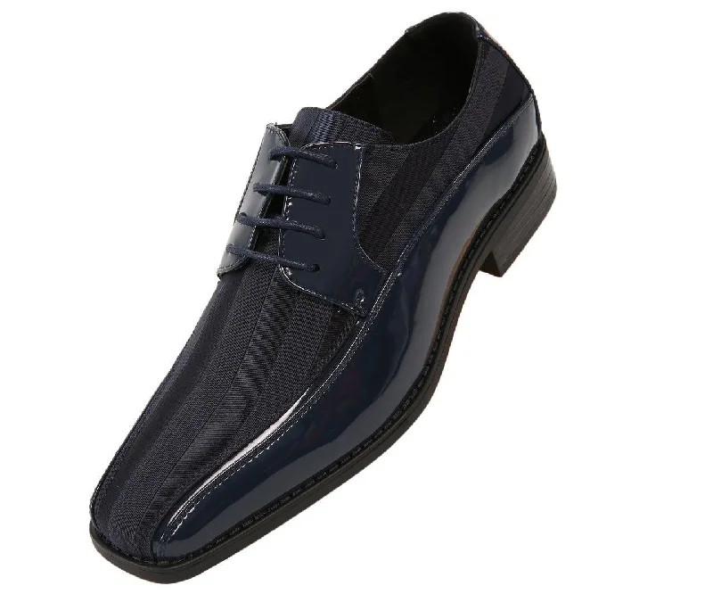 Men's Striped Satin and Matching Patent Upper Shoes Color Navy