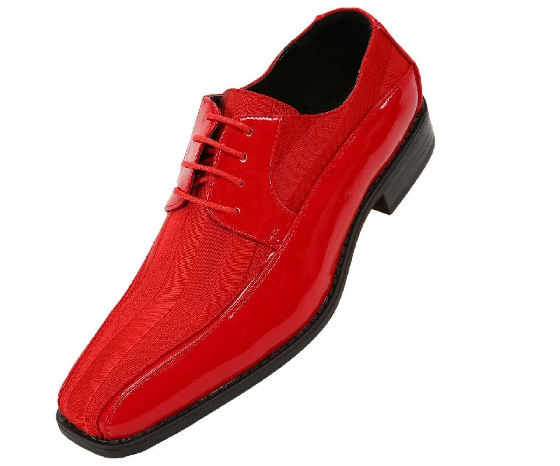 Men's Striped Satin and Matching Patent Upper Shoes Color Red