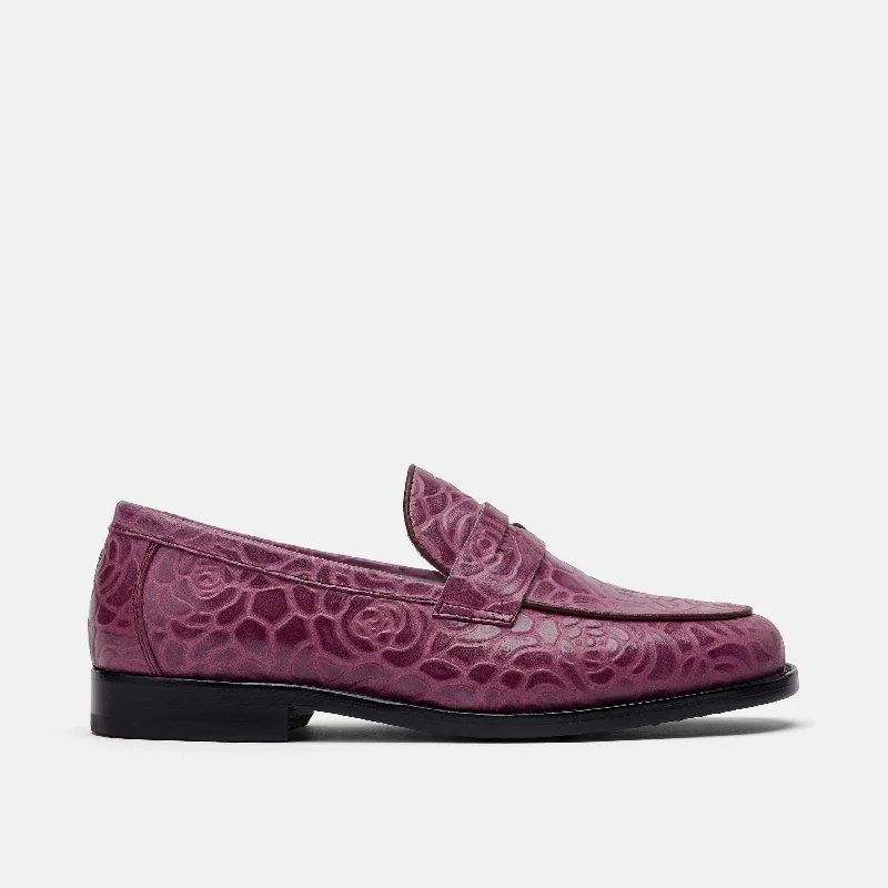 Ms. Calum Grape Floral Leather Penny Loafers