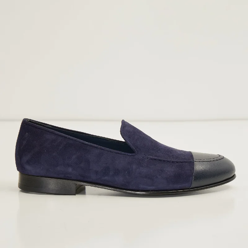 The ''Dipped Toe'' Formal Leather Loafer    - Navy