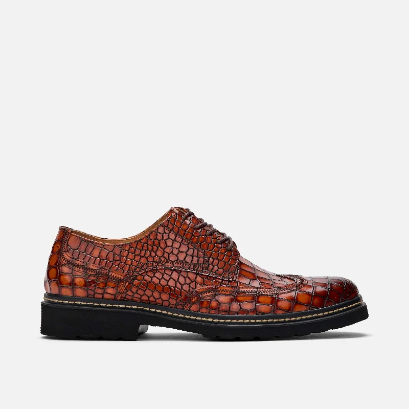 Roman Cognac Croc Leather Wingtip Sneakers