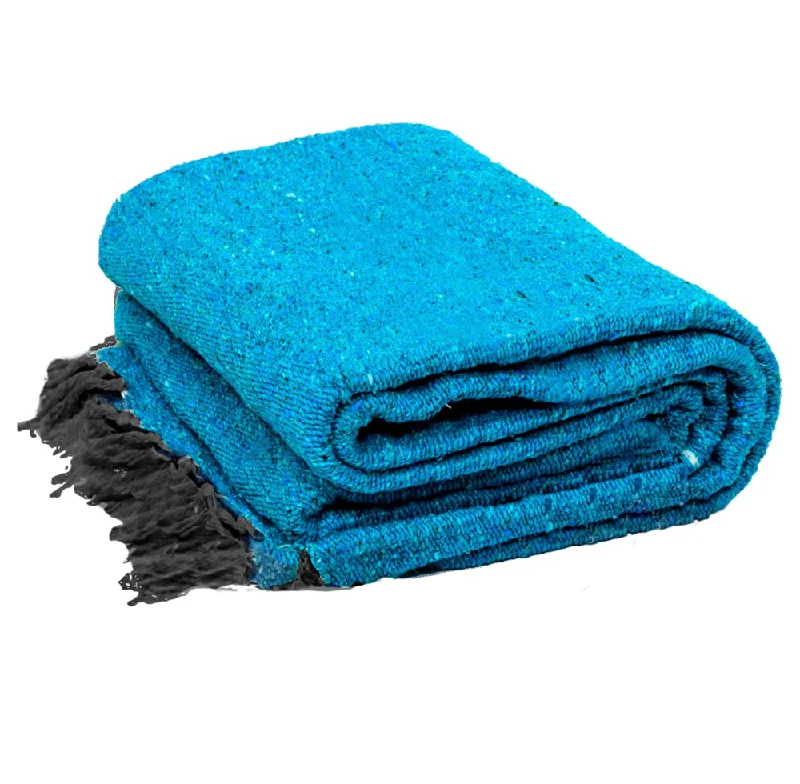 Solid Aqua Blue Mexican Blanket