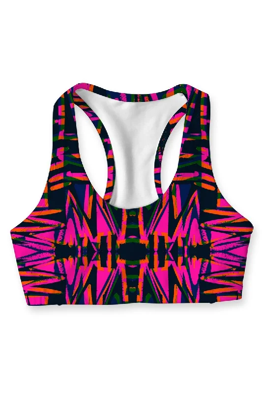 Ego Stella Pink Printed Seamless Racerback Sport Yoga Bra - Women