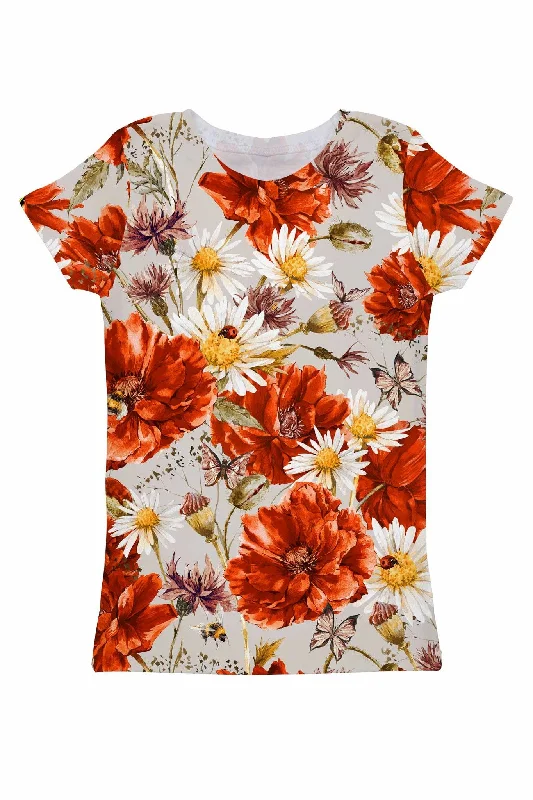 In the Wheat Field Zoe Floral Print Designer T-Shirt - Women