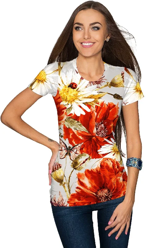 In The Wheat Field Zoe Floral Print Designer Tee - Women