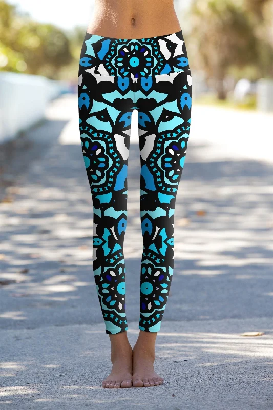 Kaleidoscope Lucy Blue Geometric Print Performance Yoga Leggings - Women