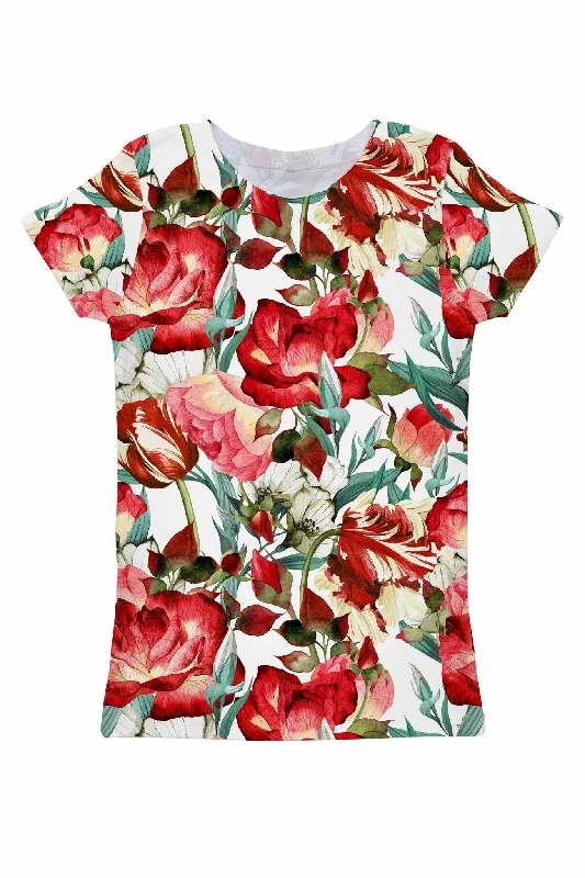 Love Song Zoe Red Floral Print Ornate Designer Tee - Women