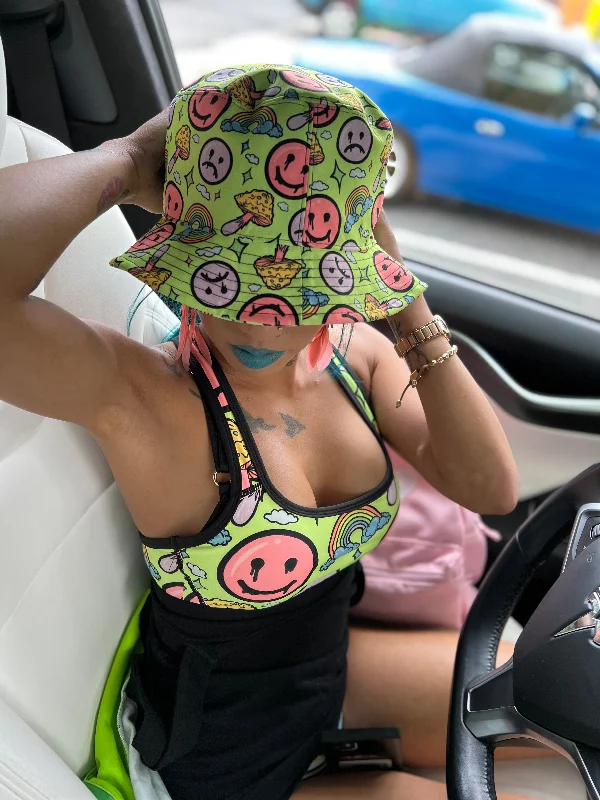 NEON SMILE CITY Racerback Sports Bra