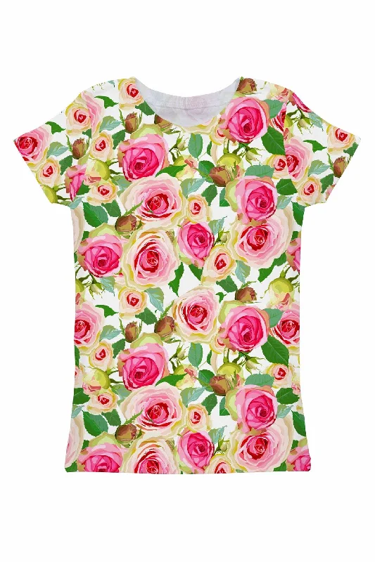 Rosarium Zoe Pink & Green Floral Print Designer Tee - Women