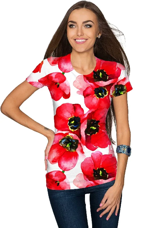 Tulip Salsa Zoe Red White Floral Print Designer Tee - Women