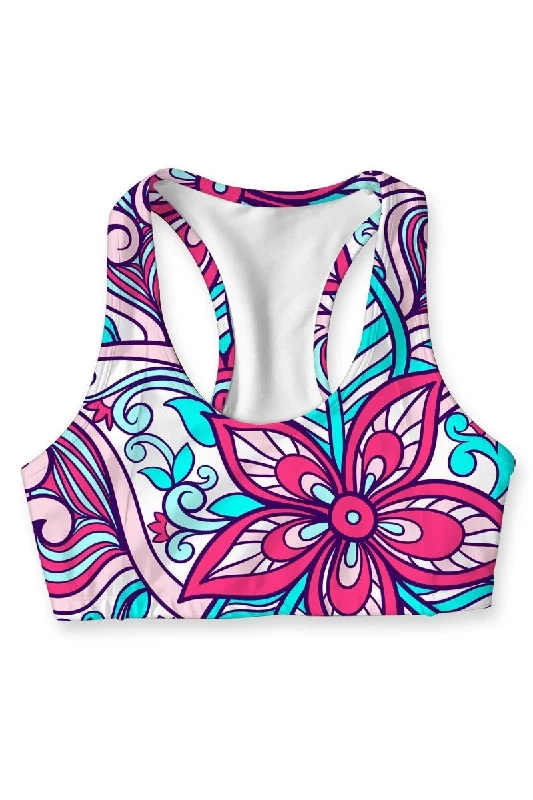 Under The Sea Stella Printed Seamless Racerback Sport Yoga Bra - Women