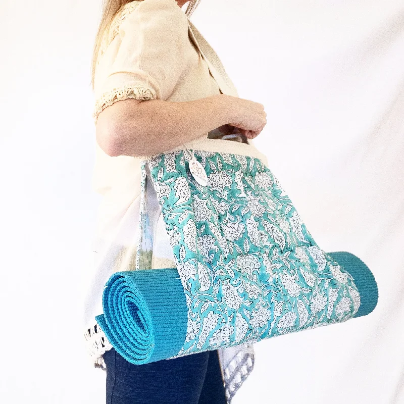 Yoga Mat Bag | Kantha Quilt Design | Teal Green