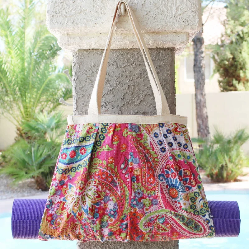 Yoga Mat Carrier | Kantha Quilt | Pink Paisley