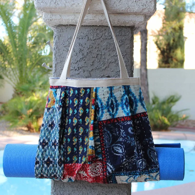 Yoga Mat Holder - Kantha Quilt Design - Blue Patchwork