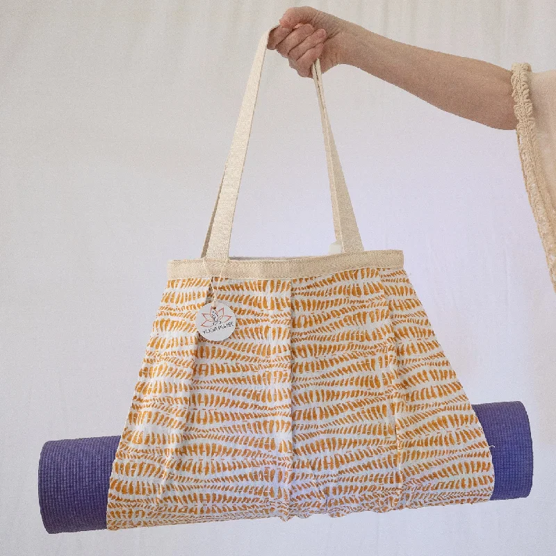 Yoga Mat Bag | Kantha Quilt | Mustard Yellow on White