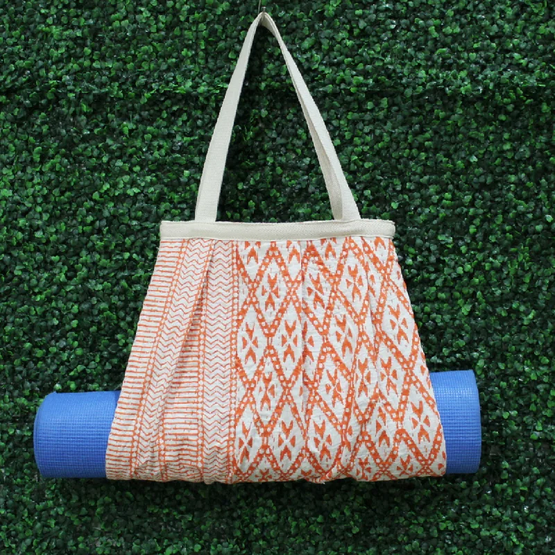 Yoga Mat Bag | Kantha Quilt Design | Orange Geometric