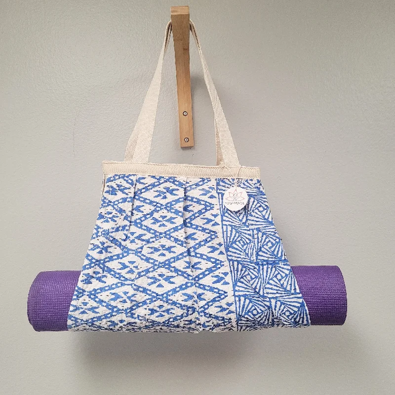 Yoga Mat Holder | White & Blue Geometric | Yoga Mat Carrier Bag Purse