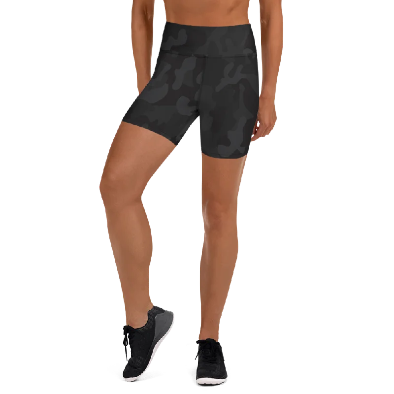 Black Camouflage Womens Yoga Shorts