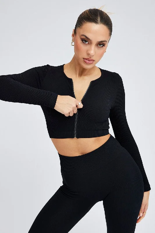 Black Zip Up Top Seamless Activewear