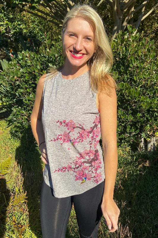 Cherry Blossoms With Hummingbirds Boyfriend Tee