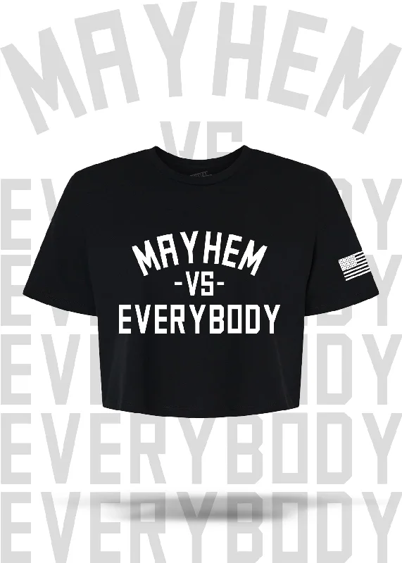 women's t-shirts trendy -Mayhem Vs. Everybody Crop Tee: Black