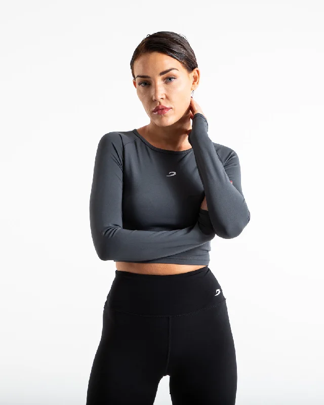 Training Long Sleeve Crop Top - Charcoal