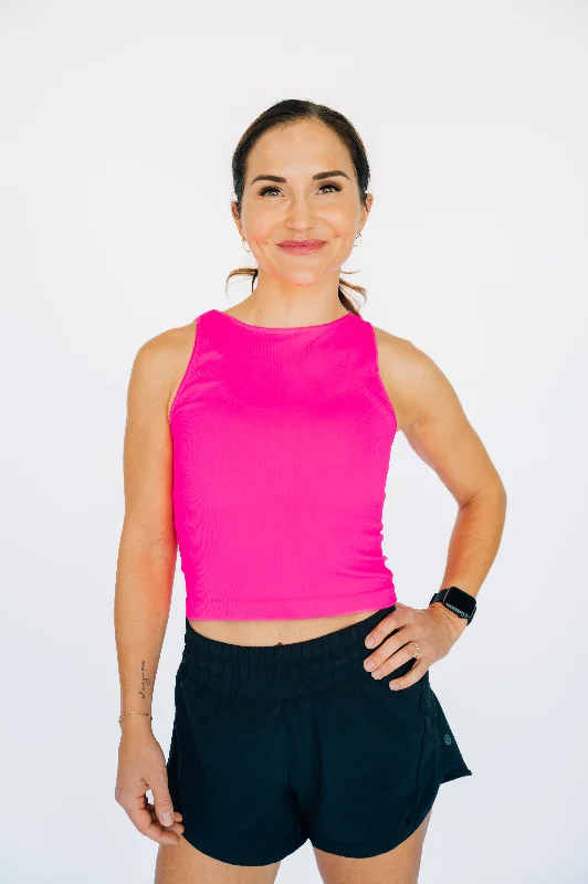 Cropped Ribbed High Neck - Neon Fuchsia *RESTOCKED*