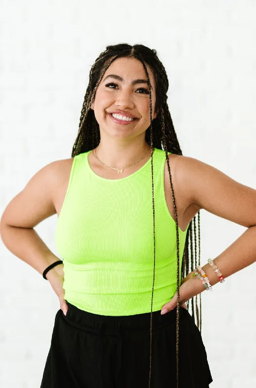 Cropped Ribbed High Neck - Neon Green *RESTOCKED*