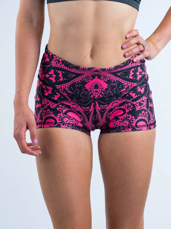 Electro Pink Mandala Yoga Shorts