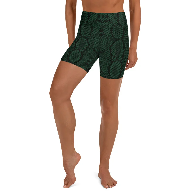 Green Python High Waist Yoga Shorts